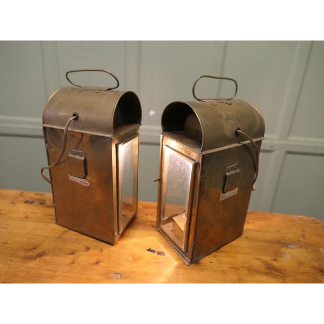 Large Wall Hanging Lanterns in Brass, 1930, Set of 2 For Sale - Image 3 of 7