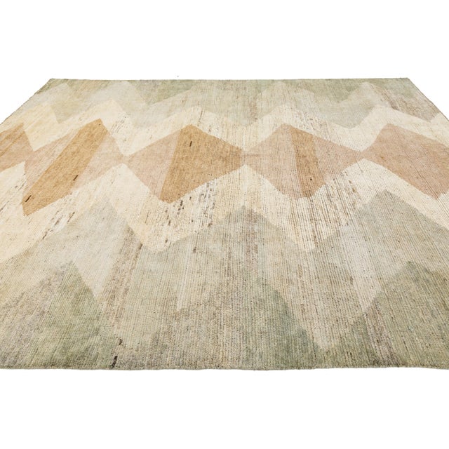 Modern Moroccan Wool Rug With Tribal Diamond Motif in Earthy Tones For Sale - Image 11 of 11