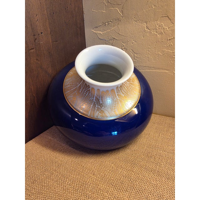 Metal Cobalt Blue and Gold Hutschen Reuther Vase For Sale - Image 7 of 14