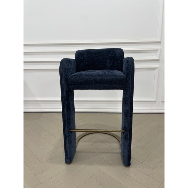 Indigo Blue Upholstered Bar Chair For Sale - Image 4 of 7