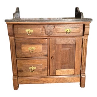 Antique Oak Marble-Top Washstand For Sale