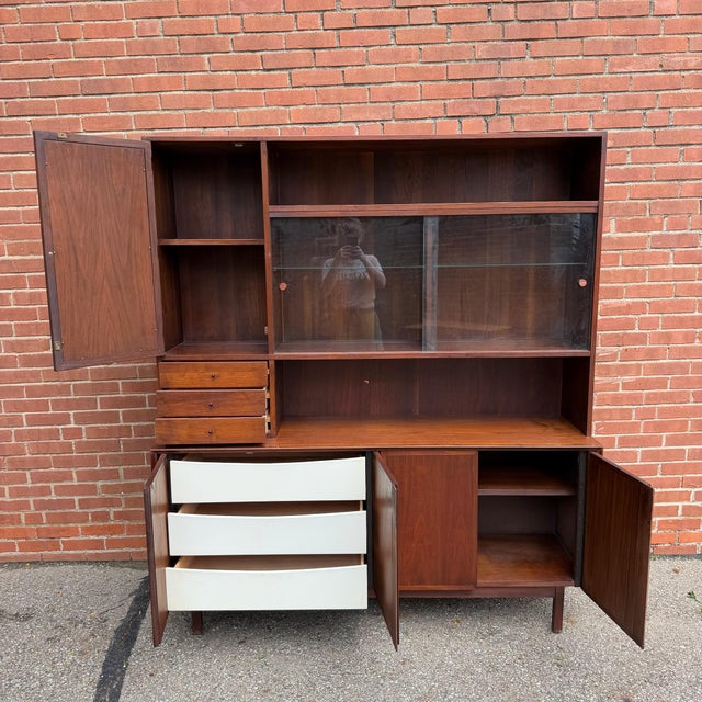 Dillingham Mid 20th Century Dillingham Esprit Walnut & Cane Credenza Hutch by Merton Gershun For Sale - Image 4 of 12