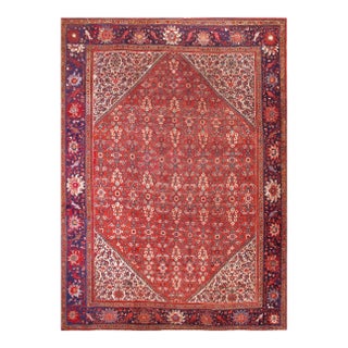 1930s Red Medallion Antique Persian Mahal Rug 10'3'' X 13'5'' Handwoven Wool Carpet For Sale