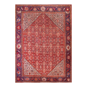 1930s Red Medallion Antique Persian Mahal Rug 10'3'' X 13'5'' Handwoven Wool Carpet