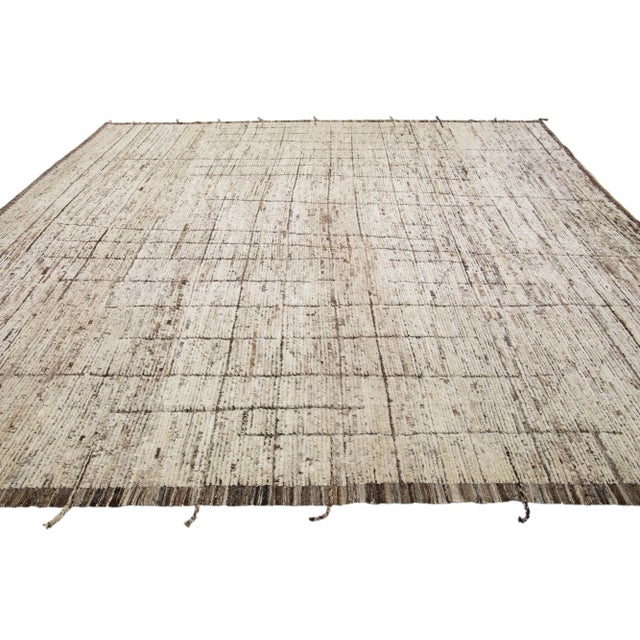 Early 21st Century Modern Moroccan Style Handmade Geometric Brown Wool Rug For Sale - Image 5 of 7