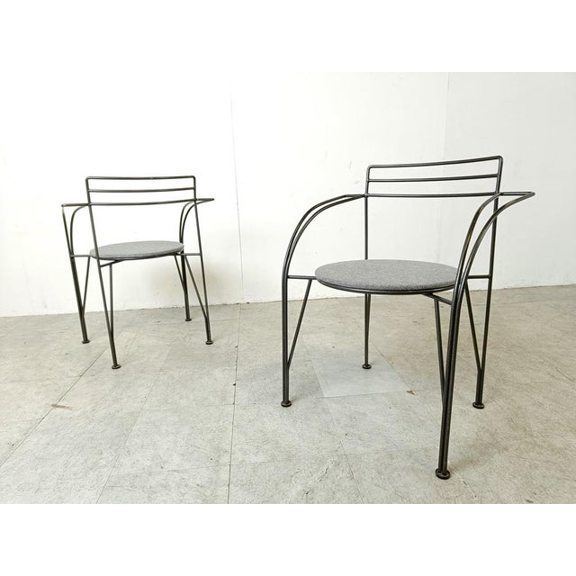 Gray Vintage Italian Dining Chairs with Armrests, 1980s, Set of 6 For Sale - Image 8 of 10