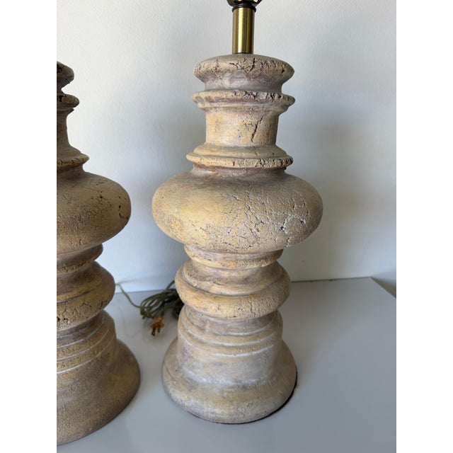 1980’s Vintage Handmade Organic Terracotta Table Lamps – A Pair For Sale - Image 9 of 12