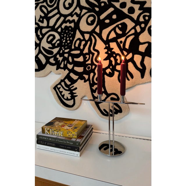 Contemporary 1980s Peter Maly for Wilkens Stainless Steel Two-Light Candelabrum For Sale - Image 3 of 10