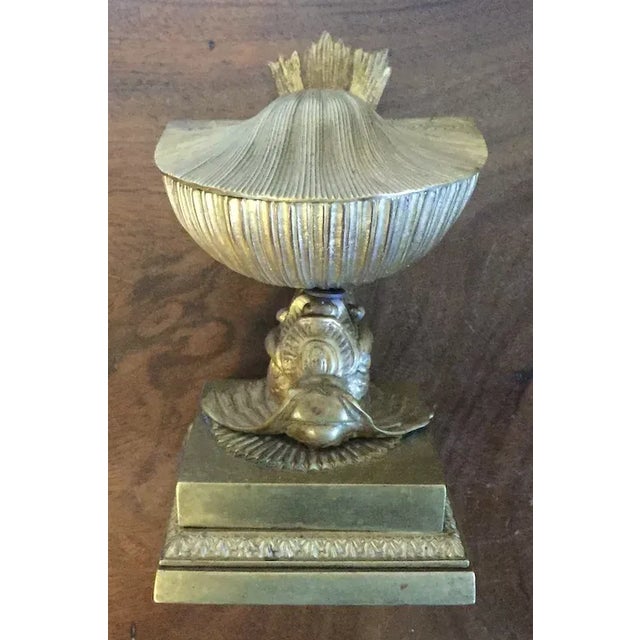 French Antique 19th Century French Empire Gilt Bronze Dolphin & Sea Shell Inkwell For Sale - Image 3 of 13