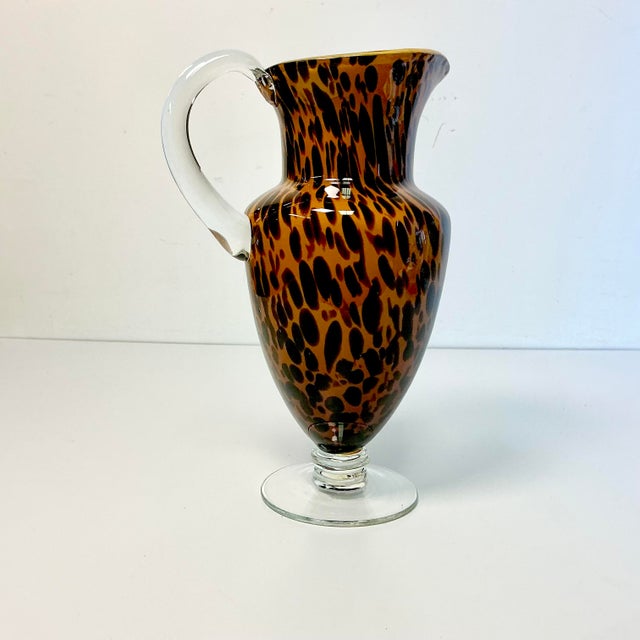 1980s Vintage Italian Boho Chic Hollywood Regency Tortoise Venetian Glass Pitcher. For Sale - Image 10 of 18