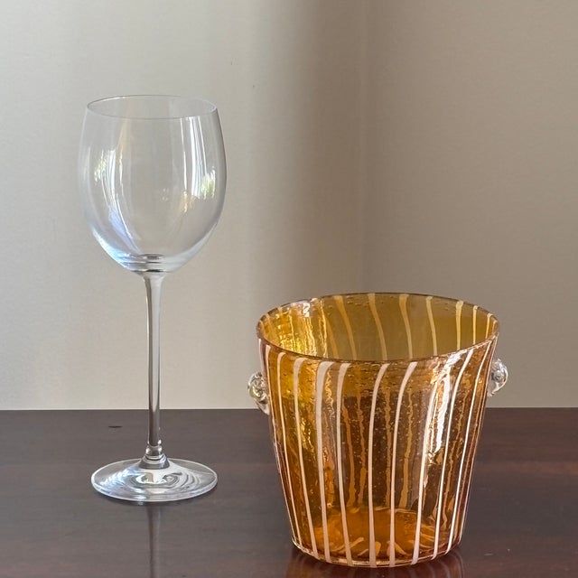 Vintage 1970s Venini for Disaronno Murano Glass Ice Bucket, Amber & White For Sale - Image 17 of 17