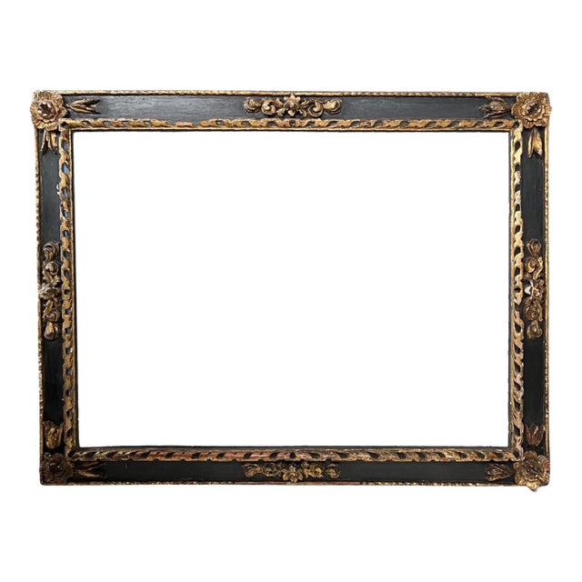 18c Italian Antique Black Frame With Ornate Carving For Sale
