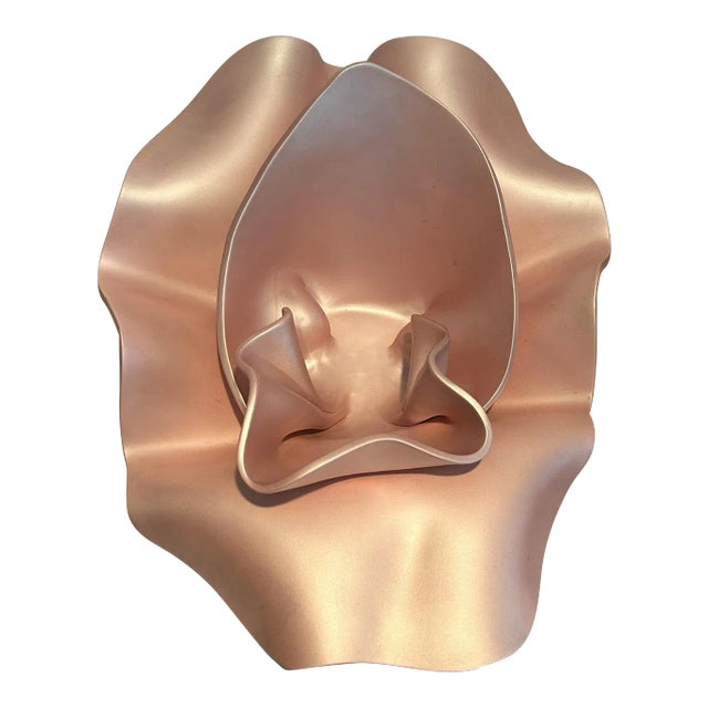 Vintage Keith Fortley Ceramic Modern Opalescent Pink Flower Sculpture, Signed - Original Label For Sale