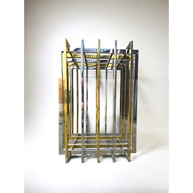 Pierre Cardin 1970s Pierre Cardin Geometric Chrome & Brass Cage Dining Table For Sale - Image 4 of 11
