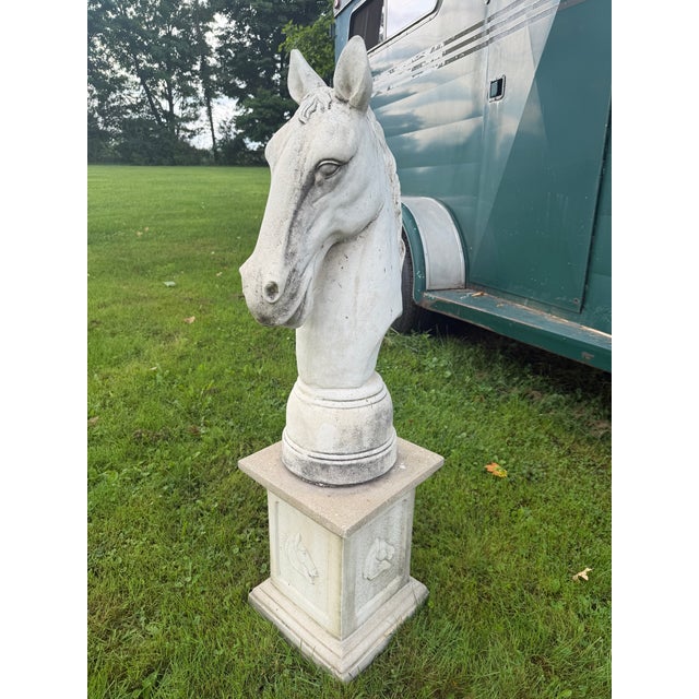 Hollywood Regency Vintage Hollywood Regency Concrete Horse Head Bust Sculpture Monumental Pedestal For Sale - Image 3 of 14