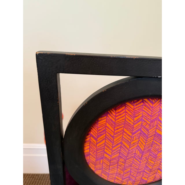 Hollywood Regency Ebonized Armchair With Bold Fabric For Sale - Image 11 of 12