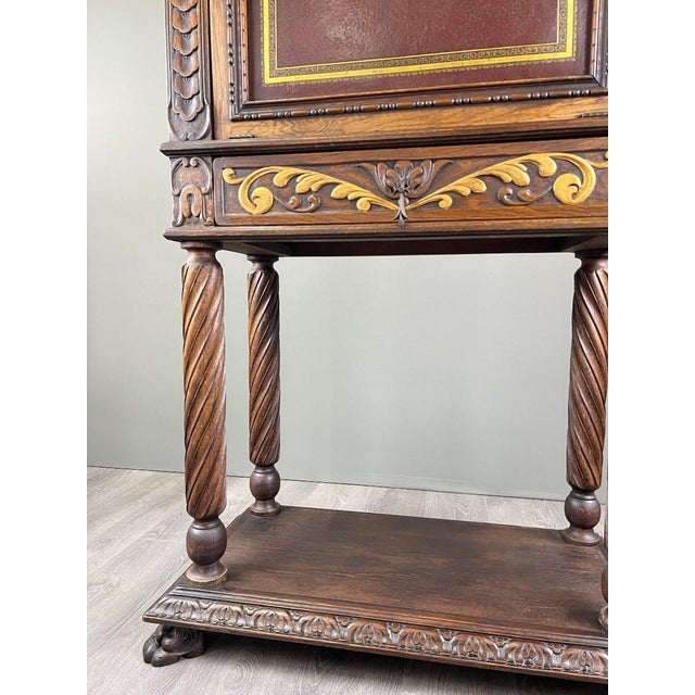 19th Century Neo-Renaissance Carved and Polychrome Wooden Secretary Desk For Sale - Image 10 of 13