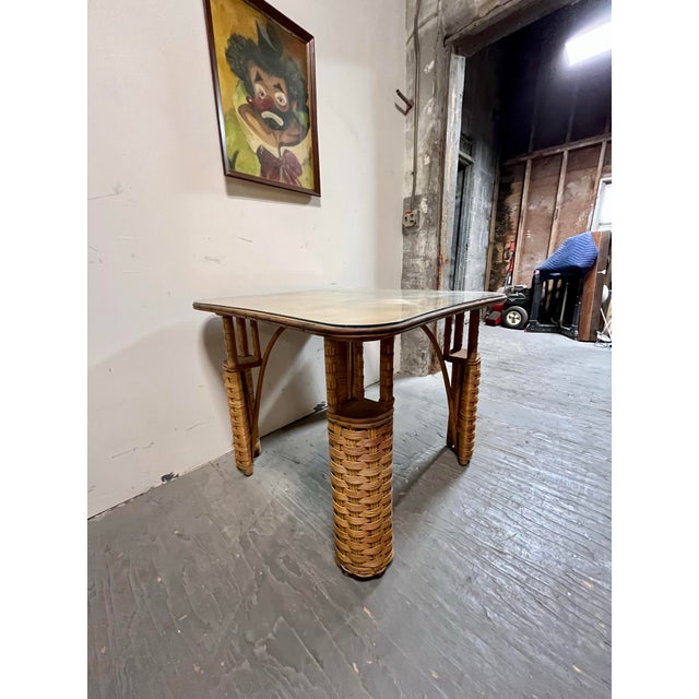 Wood Vintage Art Deco Wicker Card Game Table For Sale - Image 7 of 12