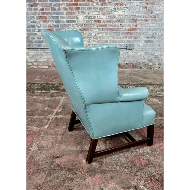 Rustic European 18th Century Teal Leather Upholstered Wing Chair-George III For Sale - Image 3 of 13