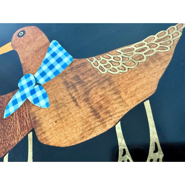 The Couroc Company Classic Vintage Mid-Century Modern Couroc of Monterey, Ca Tray With a ‘Handkerchief Duck Trio’ With Hand Inlaid Wood, Brass, & Gingham/Dot Detailing For Sale - Image 4 of 12