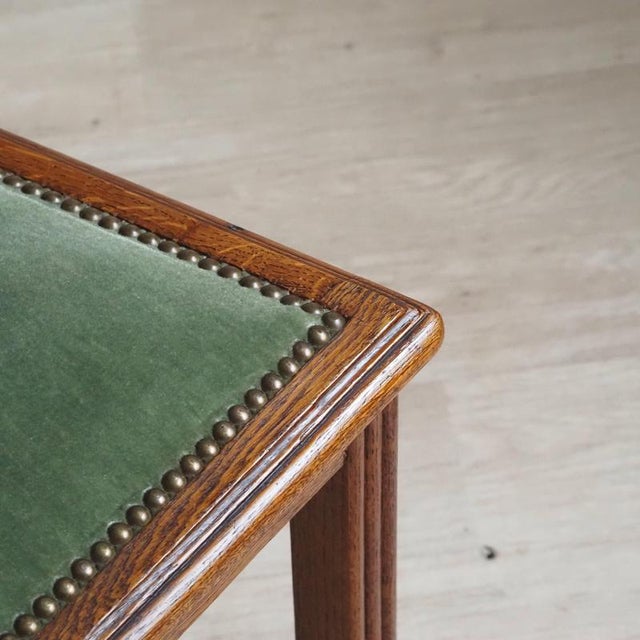 1920s Art Deco Chairs in Oak and Green Velvet, 1920s, Set of 4 For Sale - Image 5 of 11