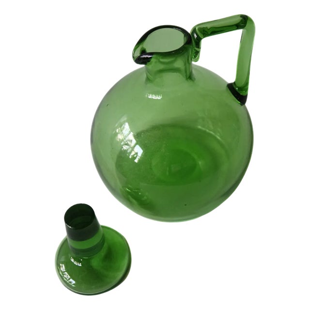 Small Antique Art Deco Green Art Glass Decanter attributed to Kosta For Sale