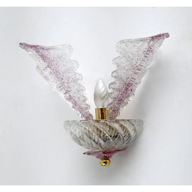 Murano Glass Wall Lamps with Leaves, Italy, 1960s, Set of 2 For Sale - Image 4 of 8