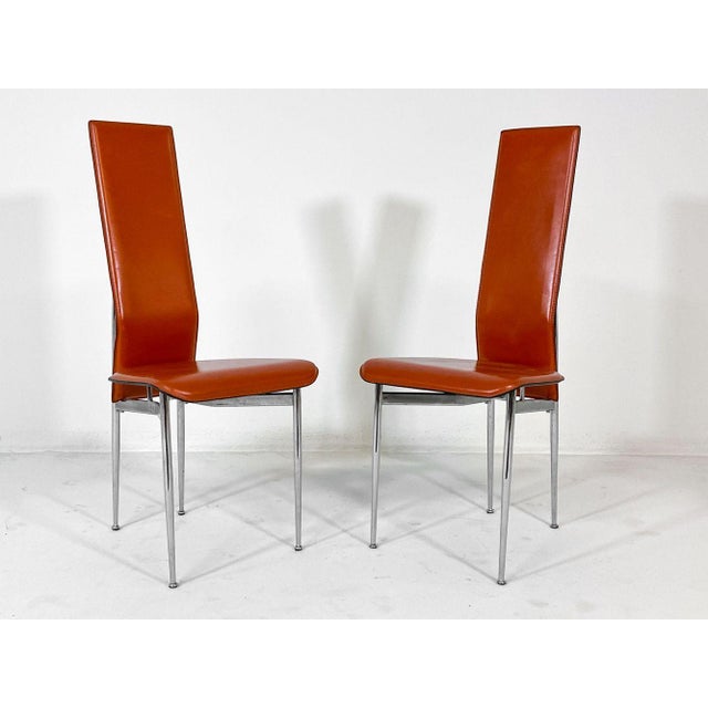 These stylish Italian chairs were designed by Giancarlo Vegni and Gianfranco Gualtierotti for Fasem. Chrome steel frames...