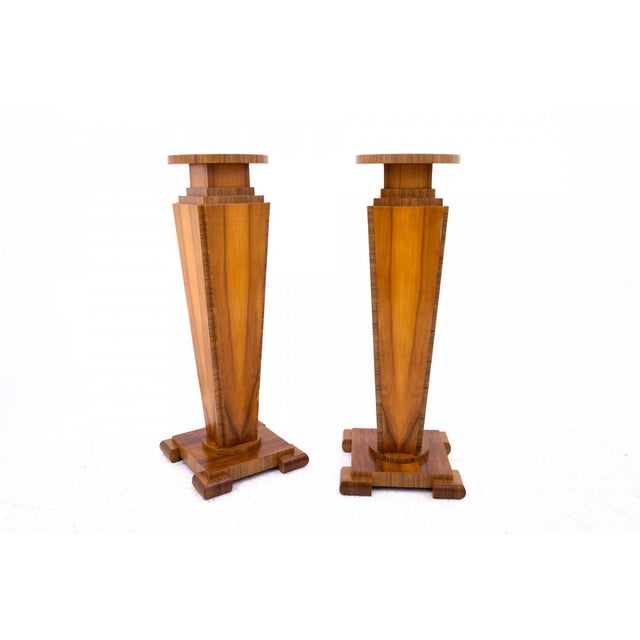 Mid-20th Century Art Deco Pedestals, Poland, 1950s For Sale - Image 3 of 12
