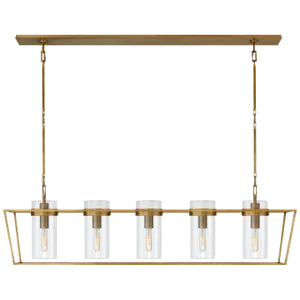Ian K. Fowler for Visual Comfort Signature Presidio Large Linear Lantern in Hand-Rubbed Antique Brass with Clear Glass