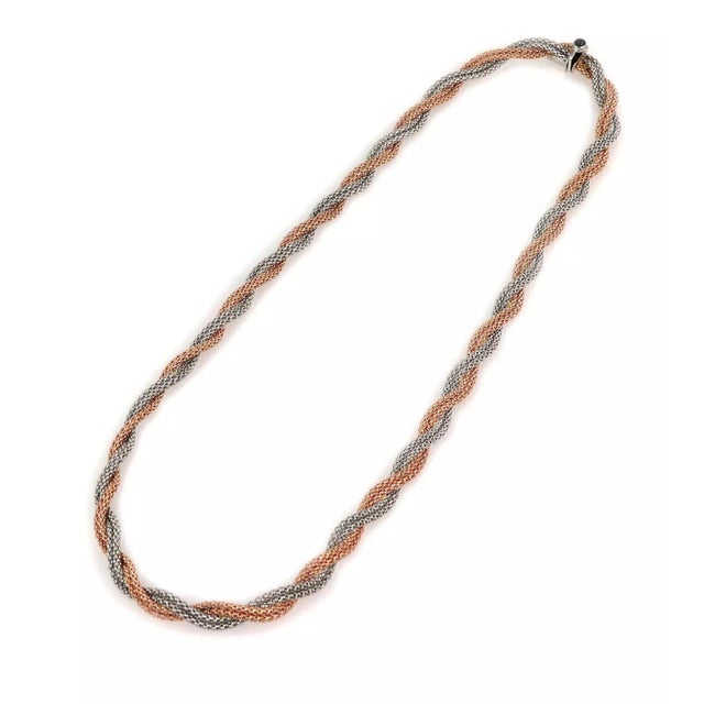 Contemporary Twisted Bead 14k Rose & White Gold Necklace For Sale - Image 3 of 4