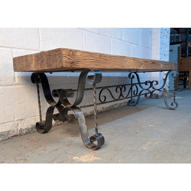Mid 20th Century Rustic Industrial Wrought Iron Butcher-Block Bench For Sale In New York - Image 6 of 11