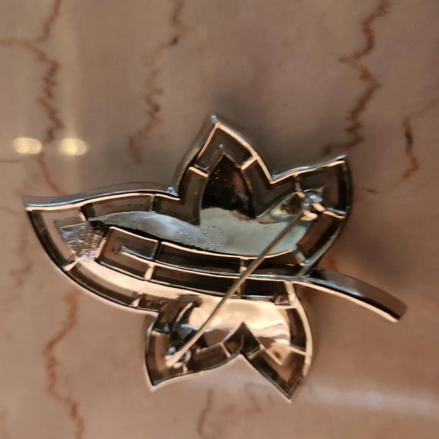 1951 Trifari Alfred Philippe Leaf Brooch Diamanté Pavé For Sale - Image 10 of 11