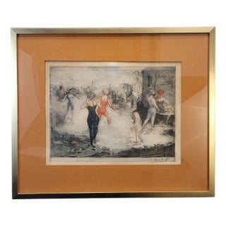 Clement Lambert, Gouache Day at the Beach, 1890s, Paper, Framed For Sale