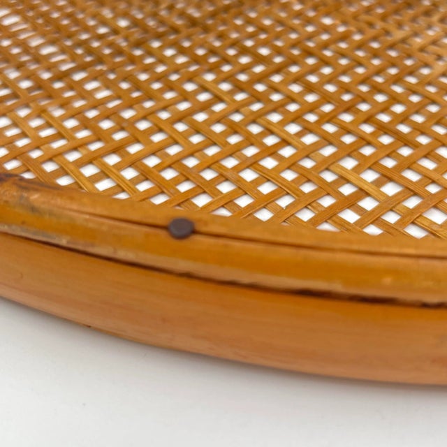 Wood Mid-Century Chinoiserie Cane Wicker and Bamboo Large Herb Drying Basket Tray or Wall Hanging For Sale - Image 7 of 12