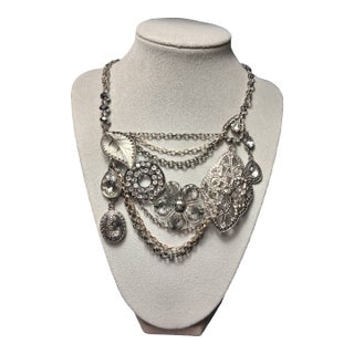 Silver Tone Statement Necklace For Sale