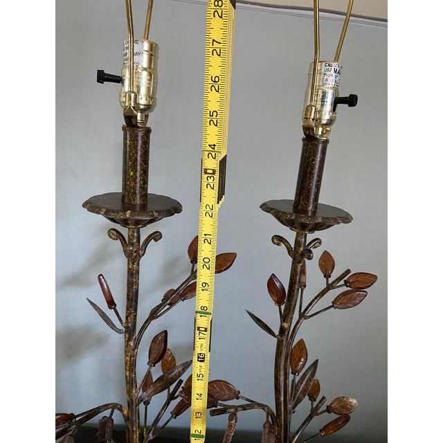Vintage Table Lamps With a Sculptural Tree Branch Motif Featuring Delicate, Amber Glass Leaves. Crafted in an Organic - a Pair For Sale - Image 4 of 10