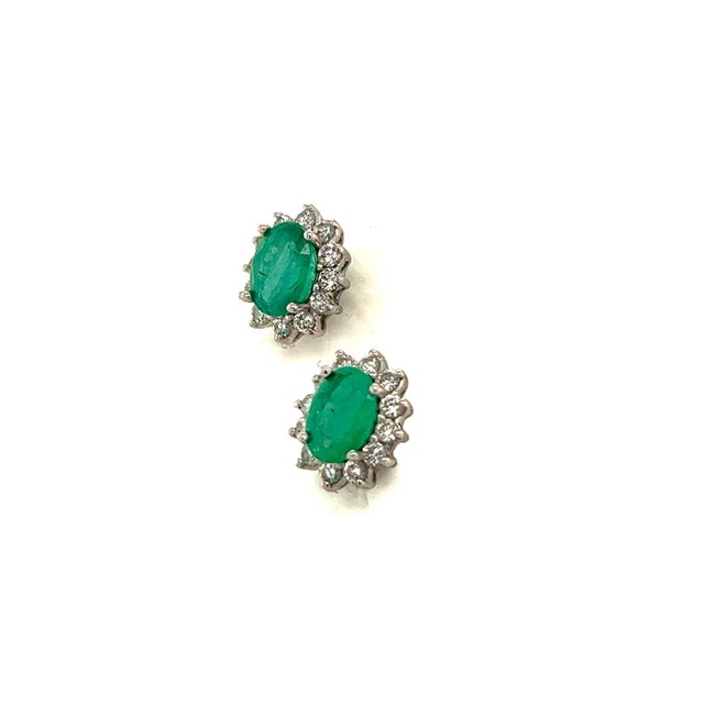 Traditional Natural Emerald Diamond Earrings 14k Gold 1.9 TCW Certified For Sale - Image 3 of 8
