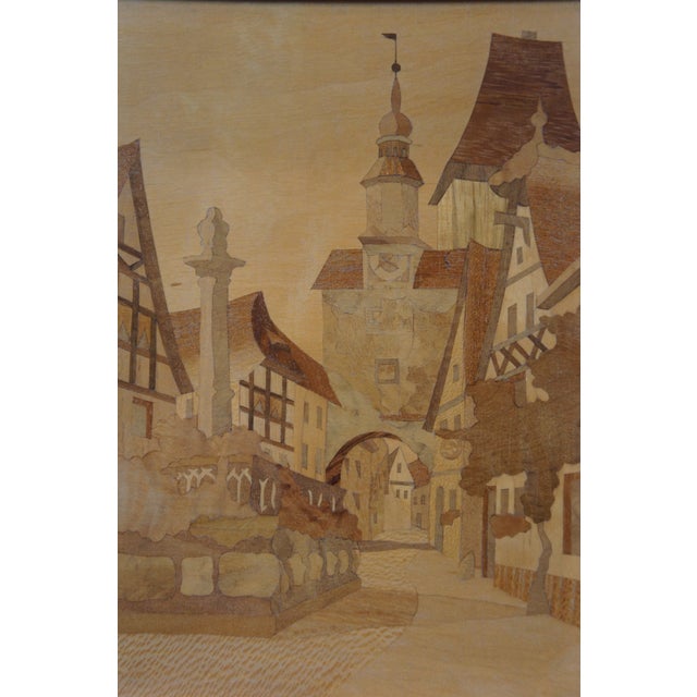 Mid 20th Century 2 Schild Intarsia German Wood Inlay Marquetry Cityscapes Street Scenes 11" For Sale - Image 5 of 12