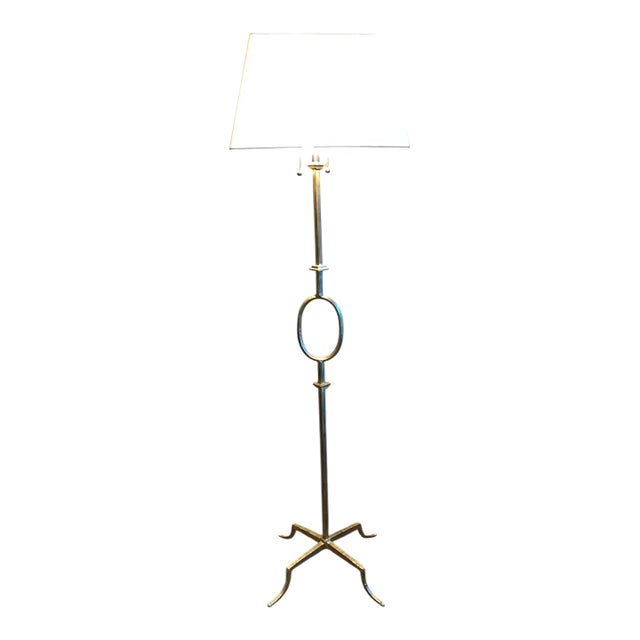 Vintage Iron Floor Lamp Attributed to Gilbert Poillerat by Mattaliano With Gilt Finish For Sale
