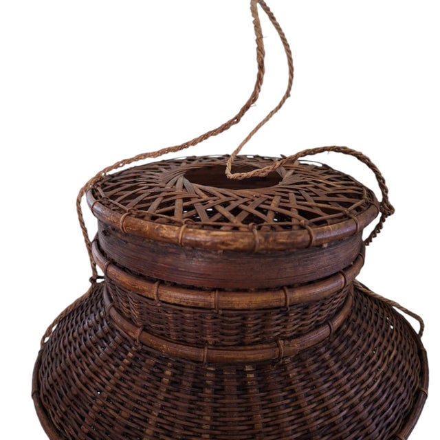 1960s Handwoven Asian Thailand Storage Basket With Lid For Sale - Image 9 of 11