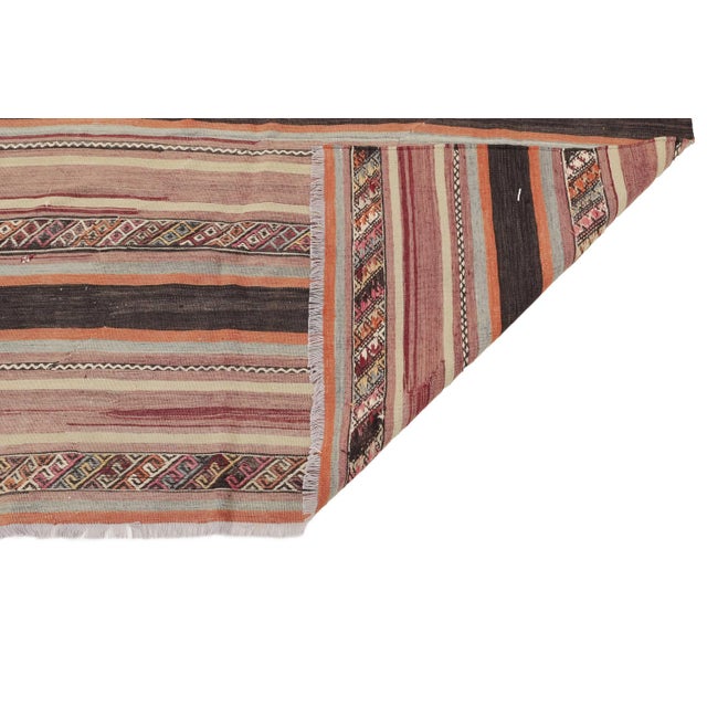 Mid 20th Century Striped Vintage Turkish Kilim Rug For Sale - Image 5 of 7