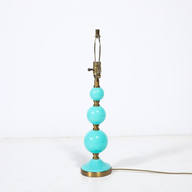 Mid-Century Modernist Hand-Blown Murano Glass Ball Table Lamp in Robins Egg Blue For Sale - Image 9 of 11