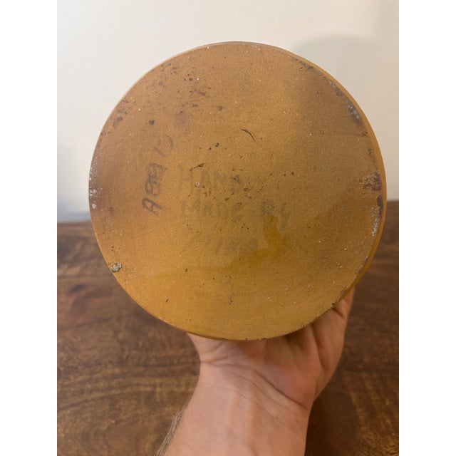 Ceramic Vintage Studio Pottery Stoneware Vase, Earthtone Striped Signed For Sale - Image 7 of 7