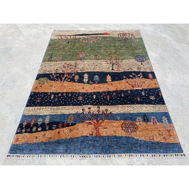 Textile Green Persian Style Gabbeh Rug, 03'08 X 04'11 For Sale - Image 7 of 12