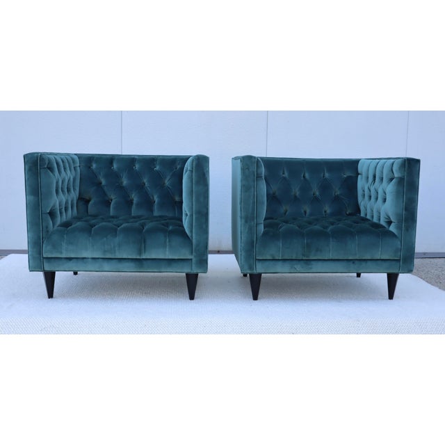 Stuart Scott Tufted Tux Club Chairs in Velvet For Sale - Image 11 of 18