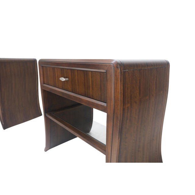 Wood Century Walnut Waterfall Brand New Old Stock Two Tier Night Tables Stands - A Pair For Sale - Image 7 of 12