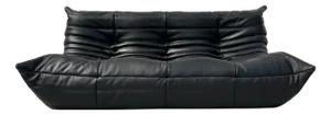 French Togo Sofa in Black Leather attributed to Michel Ducaroy for Ligne Roset, 1970s