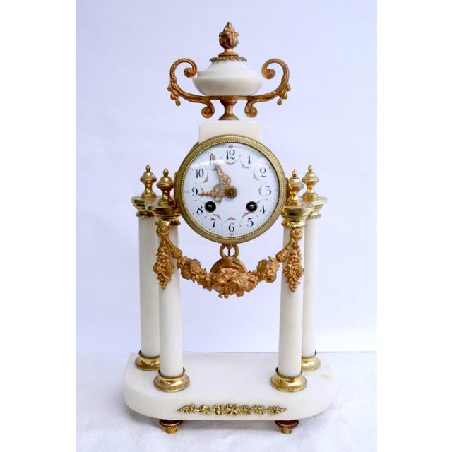 Metal Late 19th Century Louis XVI Style French Marble & Gilt Bronze Portico Mantel Clock For Sale - Image 7 of 7