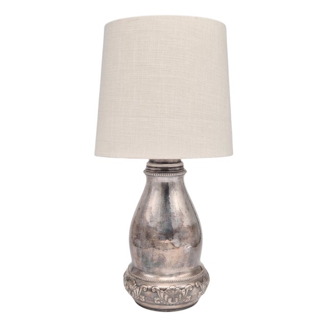 Danish Jugend Silver-Plated Table Lamp with Decor from Atla, 1920s For Sale